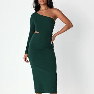 Elegant One-Shoulder Green Dress